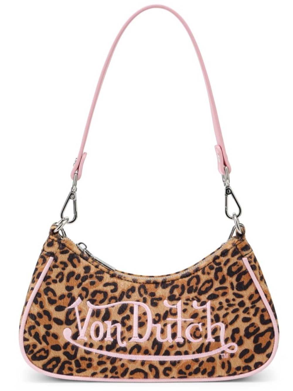 Von Dutch Leopard-Print Shoulder Bag with Pink Trim